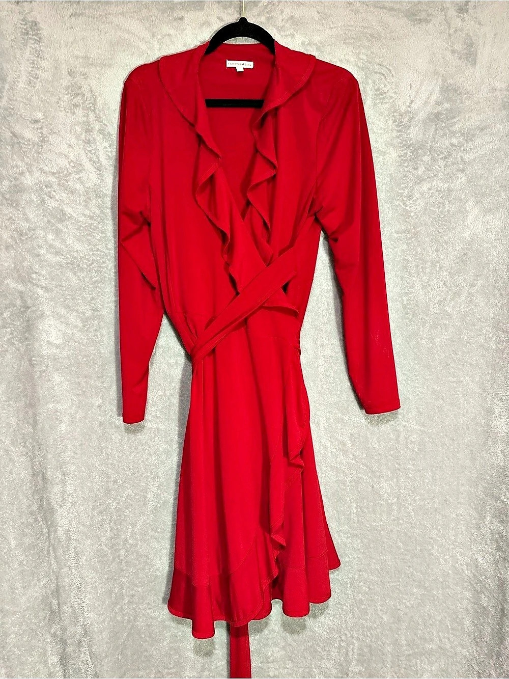 Fashion Bug Ruffle Wrap Midi Dress Red Large Like New